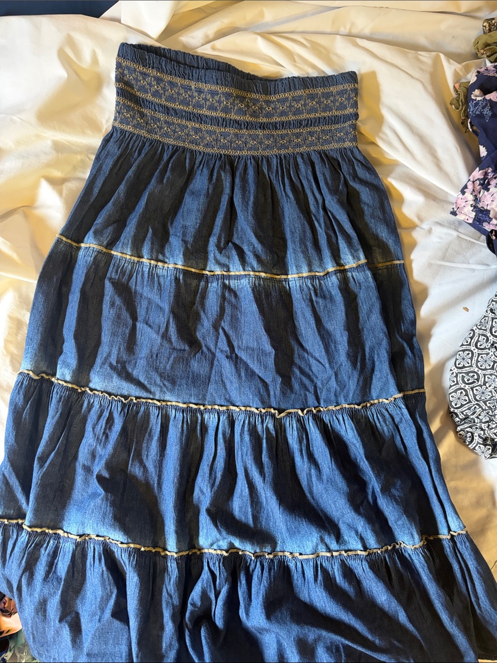 Boho A-Line Maxi Skirt in Denim Blue